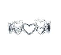 Stfery Anello aperto in oro bianco 9 K/14 K, anello aperto a fascia di cuori, anello da donna per anniversario, 6.5, Oro bianco 9 carati, Nessuna pietra preziosa