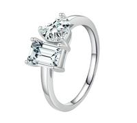 Stfery Anello aperto in oro bianco 9K/14K con doppia pietra in vero oro, anello rettangolare a forma di cuore in moissanite, fede nuziale da donna, 5.5, Oro bianco, Moissanite