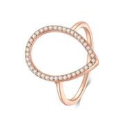 Stfery Anello aperto in oro rosa 9 kt 14 carati pavé a goccia oro reale fede nuziale moissanite da donna, P 1/2, Metallo, Moissanite