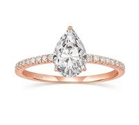 Stfery Anello Argento 925 Punto Luce Goccia e Pavè Donna, Anello Fede Oro Rosa con Zircone 6x9MM, 1.5ct Classico Taglia 22