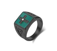 Stfery Anello Chevalier Quadrato Uomo Acciaio Inossidabile Croce Vichingo, Anello Nero Fascia con Smalto Verde Nodo Celtico 16MM Taglia 20