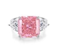 Stfery Anello da cocktail a tre pietre in oro bianco 18 carati personalizzato, quadrato creato in laboratorio Padparadscha e moissanite cuore anello per le donne, 8.5, Metallo, Moissanite Zaffiro rosa