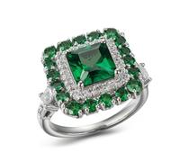 Stfery Anello da cocktail in oro bianco 18 carati con gemma di smeraldo creato in laboratorio, anello quadrato personalizzato per le donne, 11, Metallo, Moissanite Smeraldo coltivato in laboratorio