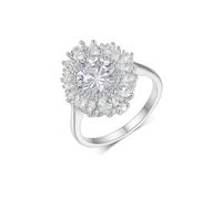 Stfery Anello da cocktail in oro bianco 18 carati con gemma e fiore in vero oro bianco con moissanite, anello di promessa personalizzato per le donne, 9.5, Metallo, Moissanite