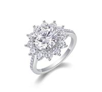 Stfery Anello da cocktail in oro bianco 18 carati con gemma e moissanite da 3 carati, anello di promessa personalizzato per le donne, 4.5, Metallo, Moissanite