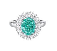 Stfery Anello da cocktail in oro bianco 18 carati con pavé di pietre preziose per lei, ovale 3 ct creato in laboratorio, tormalina paraíba con moissanite, fede nuziale personalizzata, 4.5, Metallo