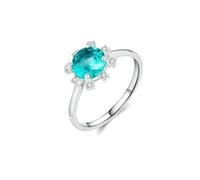 Stfery Anello da cocktail in oro bianco 9K/14 K, con gemma di girasole e zirconia cubica, anello di fidanzamento da donna, 6.5, Oro bianco 9 carati, Zirconia cubica