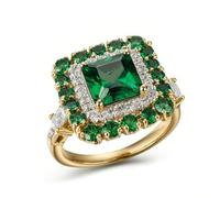 Stfery Anello da cocktail in oro giallo 18 carati con gemma di smeraldo creato in laboratorio, anello quadrato personalizzato per le donne, 5.5, Metallo, Moissanite Smeraldo coltivato in laboratorio