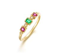 Stfery Anello da donna in oro 18 kt con smeraldo rubino quadrato da 0,34 ct e diamanti fedi di fidanzamento con lettere personalizzabili, 6, Metallo, Nessuna pietra preziosa