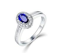 Stfery Anello da donna in oro bianco 18 carati Au750, anello di fidanzamento con zaffiro taglio ovale, anello di diamanti in vero oro, 51 (16.2), Metallo, Zaffiro Diamante
