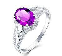Stfery Anello da donna in oro bianco 18 carati Au750, con ametista viola taglio ovale, anello di diamanti in vero oro, 13 (16,9), Metallo, Ametista Diamante