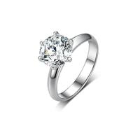 Stfery Anello da donna in oro bianco 18 carati, classico, anello solitario con moissanite 6-Prong 5 carati, in vero oro, misura 47-65, 47 (15.0), Metallo, Moissanite