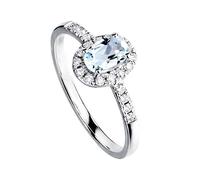 Stfery Anello da donna in oro bianco 18 carati, con acquamarina, anello in vero oro, 14 (17,2), Metallo, Acquamarina Diamante