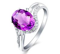 Stfery Anello da donna in oro bianco 18 carati, con ametista viola taglio ovale, anello di diamanti in vero oro, 48 (15.3), Metallo, Ametista Diamante