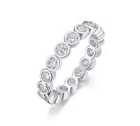 Stfery Anello da donna in oro bianco 18 carati, con lunetta rotonda in moissanite, anello Eternity personalizzato, 9, Metallo, Moissanite