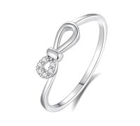 Stfery Anello da donna in oro bianco 18 carati, con nodo a fiocco e diamante, personalizzabile, 10.5, Metallo, Diamante