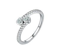 Stfery Anello da donna in oro bianco 9/14 K, con pavé di cuori doppi, in vero oro, moissanite, anello a fascia per anniversario, 8.5, Oro bianco, Moissanite