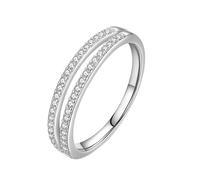 Stfery Anello da donna in oro bianco 9 K/14 K, a due file, anello in vero oro con moissanite, 8, Oro bianco, Moissanite