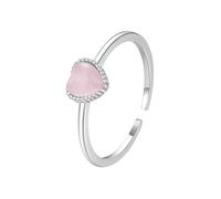 Stfery Anello da donna in oro bianco 9 K/14 K, con cuore aperto, con cristallo rosa, piccolo anello in vero oro, misura 47-62, 13 (16,9), Metallo, Occhi di gatto Cristallo rosa Occhio di gatto rosa