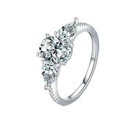 Stfery Anello da donna in oro bianco 9 K/14 K, con tripla pietra classica, anello nuziale in moissanite, 5, Oro bianco 9 carati, Moissanite