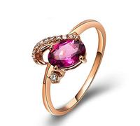 Stfery Anello da donna in oro rosa 18 carati, anello di fidanzamento con tormalina rosa, taglio ovale, anello di diamanti, 63 (20.1), Metallo, Diamante tormalina rosa Diamante