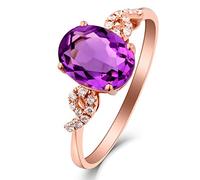 Stfery Anello da donna in oro rosa 18 carati, con ametista viola taglio ovale, anello di diamanti in vero oro, 20 (19,1), Metallo, Ametista Diamante