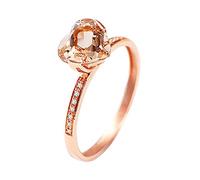 Stfery Anello da donna in oro rosa 18 carati, con cuore di fidanzamento con beril rosa, anello di diamanti, 20 (19,1), Metallo, Berillio rosa Diamante