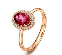 Stfery Anello da donna in oro rosa 18 carati con tormalina rosso taglio ovale, anello con diamanti in vero oro, 63 (20.1), Metallo, Tormalina Diamante