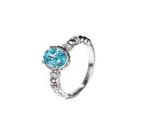 Stfery Anello da sposa in oro bianco 9 carati da donna, stile vintage, ovale, a coste, in vero oro, con laboratorio di tormalina blu 2 ct e Moissanite Au375, misura 54 (17,2)