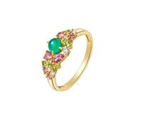 Stfery Anello da sposa in oro giallo 14 carati, elegante anello da cocktail da donna con calcedonia, tormalina, peridoto e diamante Au585, misura 47 (15,0)