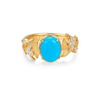 Stfery Anello da sposa in oro giallo 9 K/14 K/18 carati, con foglia d'epoca ovale, turchese, per donna, con turchese 1,5 ct e diamante, misura 47-65, 18 (18,5), Metallo, Turchese Diamante