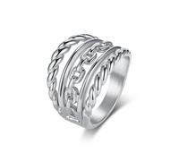 Stfery Anello da uomo e da donna, in acciaio inossidabile, con catena intrecciata, argento a più file, 18 mm, unisex, L 1/2, Metallo, Non pietra preziosa