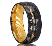 Stfery Anello da uomo in acciaio al tungsteno bicolore con texture in meteorite oro nero intarsio in lamina d'oro 8 mm per lui, P 1/2, Metallo, Non pietra preziosa
