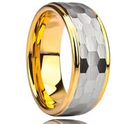 Stfery Anello da uomo in acciaio al tungsteno bicolore martellato oro argento spazzolato anello a fascia 8 mm per lui, V 1/2, Metallo, Non pietra preziosa