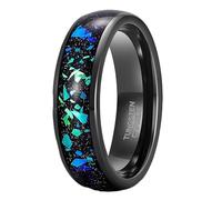 Stfery Anello da uomo in acciaio al tungsteno con intarsio di opale blu, 4/6 mm cielo stellato, anello curvo nero unisex, O 1/2, Metallo, Non pietra preziosa