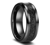 Stfery Anello da uomo in acciaio al tungsteno, con intarsio di sabbia nera, 8 mm cielo stellato nero anello a fascia per lui