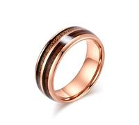 Stfery Anello da uomo in acciaio al tungsteno, con venature del legno, argento, doppio canale, 6/8 mm, unisex, L 1/2, Metallo, Non pietra preziosa