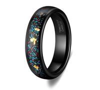 Stfery Anello da uomo in acciaio al tungsteno intarsiato con arenaria nera e lamina d'oro, 4/6 mm cielo stellato nero anello comfort fit unisex, X 1/2, Metallo, Non pietra preziosa