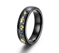 Stfery Anello da uomo in acciaio al tungsteno intarsiato con arenaria nera e lamina d'oro, 4/6 mm cielo stellato nero anello comfort fit unisex, N 1/2, Metallo, Non pietra preziosa
