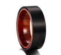 Stfery Anello da uomo in acciaio al tungsteno intarsiato con legno rosso, 8 mm spazzolato nero anello a fascia per lui, O 1/2, Metallo, Non pietra preziosa