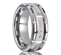 Stfery Anello da uomo in acciaio al tungsteno, motivo a mattoni, argento con zirconia cubica, 8 mm, per lui, V 1/2, Metallo, Non pietra preziosa