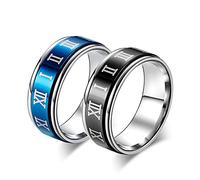 Stfery Anello da uomo in acciaio inossidabile con numeri romani, anello di fidanzamento da uomo, blu, per San Valentino, Acciaio inossidabile, Senza pietre preziose