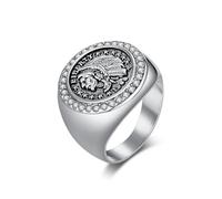 Stfery Anello da uomo in acciaio inossidabile con pavé di chief indiano, in argento e zirconia cubica, 20 mm, per lui