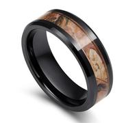 Stfery Anello da uomo in ceramica con intarsio in legno, fascia nera da 8 mm, vestibilità comoda per lui, W 1/2, Metallo, Non pietra preziosa