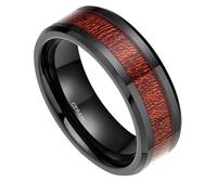 Stfery Anello da uomo in ceramica con venature del legno, 8 mm in resina nera, comodo da indossare, L 1/2, Metallo, Non pietra preziosa