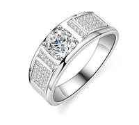 Stfery Anello da uomo in oro bianco 18 carati, anello con sigillo rotondo in moissanite da 1 ct, anello dichiarazione personalizzato, 8, Metallo, Moissanite