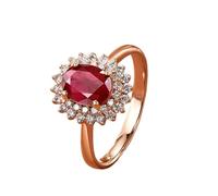Stfery Anello di fidanzamento con rubino in oro rosa 9 K/14 K/18 K, anello con gemma floreale scintillante anello per anniversario da donna con rubino naturale ovale da 1,5 ct e diamanti pavé in vero