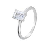 Stfery Anello di fidanzamento da donna, in oro bianco 18 carati, con moissanite taglio rettangolare, misura 47-65, 20 (19,1), Metallo, Moissanite