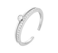 Stfery Anello di fidanzamento da donna in oro bianco 9/14 carati, doppia fascia, con moissanite, 4, Oro bianco, Moissanite