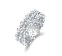 Stfery Anello di fidanzamento Eternity, in oro bianco 18 carati, con lunetta in moissanite, anello a tre file personalizzato per le donne, 6.5, Metallo, Moissanite